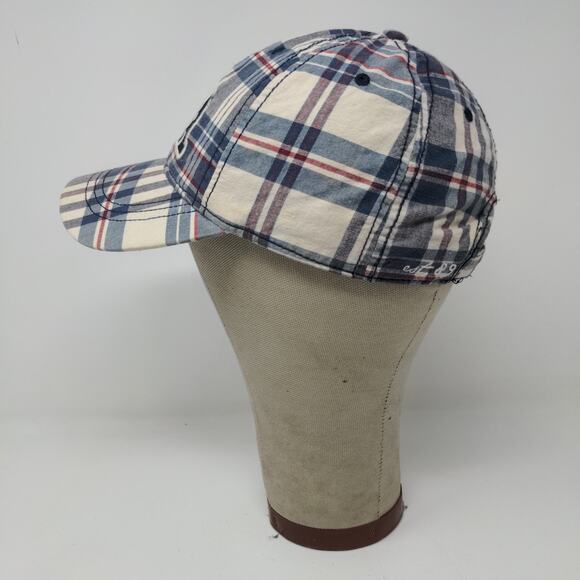 USA Patriotic Blue White Plaid Hat Strapback Cap Embroidered Spell Out - Picture 6 of 13